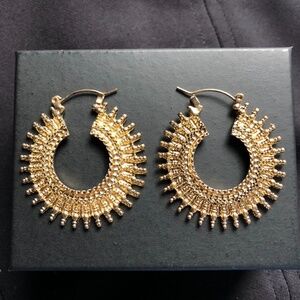 Gold Tone Beautiful Intricate Sun-Esque Hoop Earrings